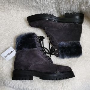 NWOB Napoleoni Lace-Up Suede Booties made in Italy Size 6.5 (EU37)